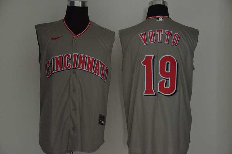 Reds 19 Joey Votto Gray Nike Cool Base Sleeveless Jersey,We sell and wholesale Reds 19 Joey Votto Gray Nike Cool Base Sleeveless Jersey on line form chian!